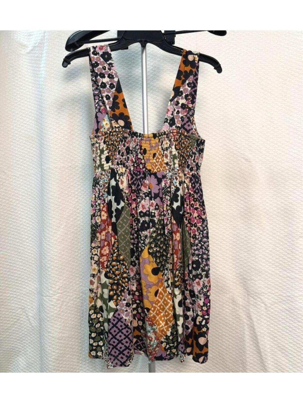 NATURAL LIFE TRICIA MINI DRESS XS/S BOHO Sun Dress Floral Diamonds Patchwork NWT - Picture 6 of 7